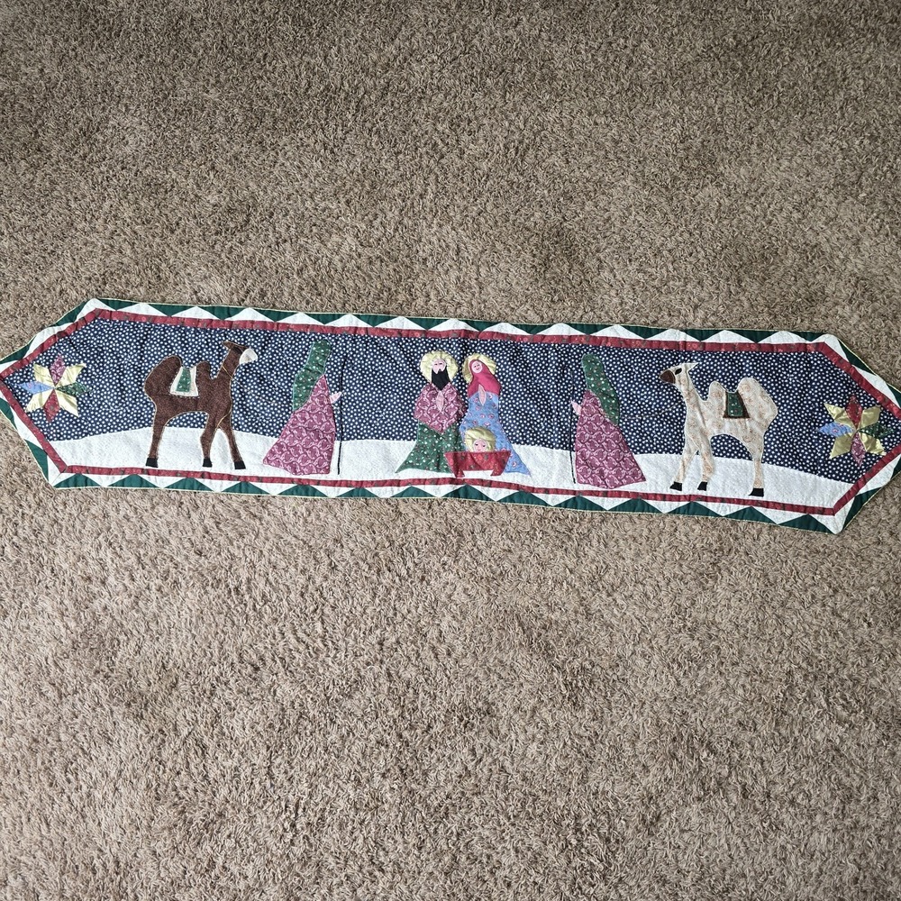 Nativity Scene Quilted Table Runner Christmas Decor ~ 67" Long Handmade Style...